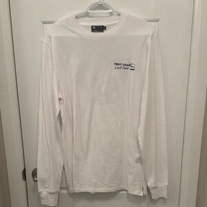 Simons White Long Sleeve Tee with Crew Neck and Small Chest Print